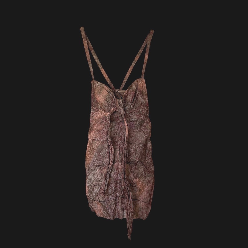 Nicole Miller Collection Metallic Textured Knot Front Mini Dress Copper Mauve 10